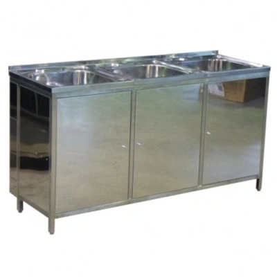 Тумба МK-3 НД с 3-чашечной мойкой 1500x500x835 мм Темно-серый