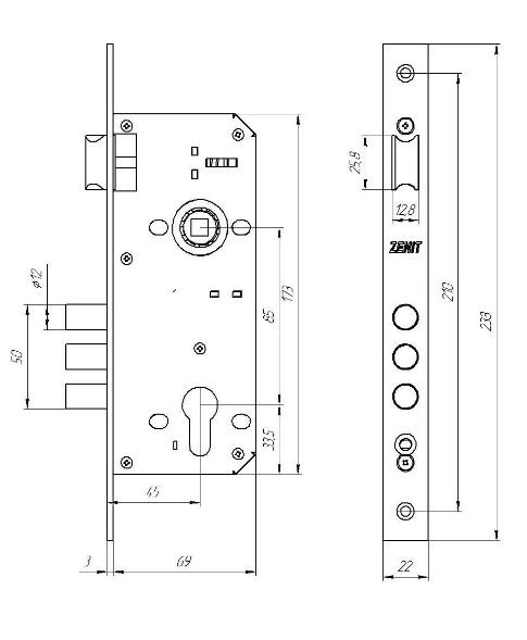 Д-град Зенит ЗВ4-85 никель б/о б/ручек, без ц/м Корпус замка (20)