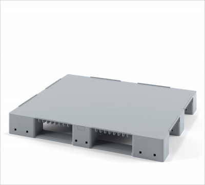 Стеллажный сплошной пластиковый поддон усиленный одной трубой на трех полозьях 1200х1000 без бортика 